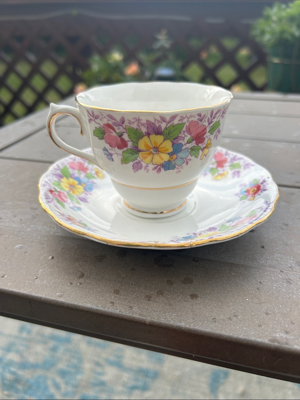 Vintage Colclough Bone China Tea Cup & Saucer Floral w/ Gold Trim